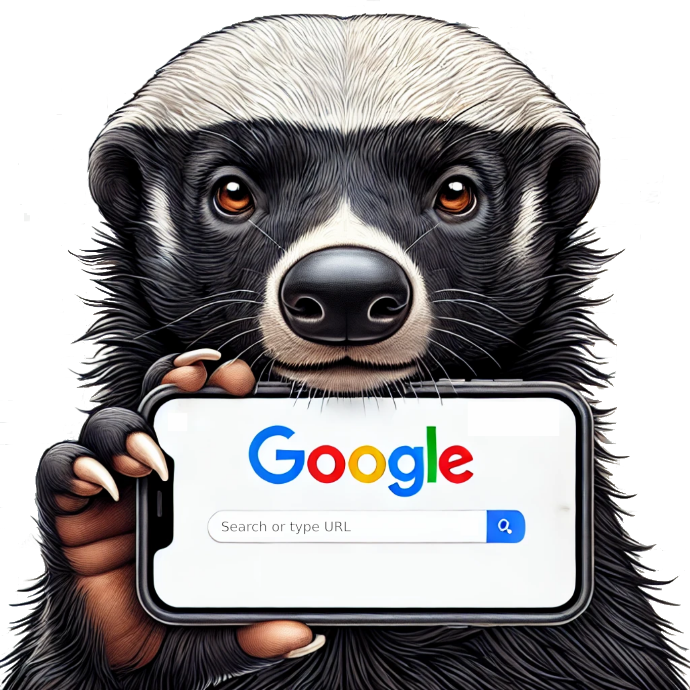 HoneyBadger Holding google search on phone